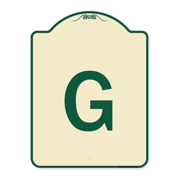 Designer Series Sign W/ Letter G, Tan & Green Heavy-Gauge Aluminum Sign, 24" x 18", TG-1824-22952